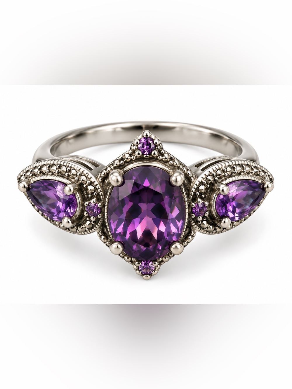Purple Gemstone Silver Ring Stainless Steel tarnish Resistant Jewelry Size 6